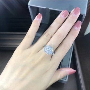 NEW💎925 Sterling Silver Diamond Halo Squar Ring